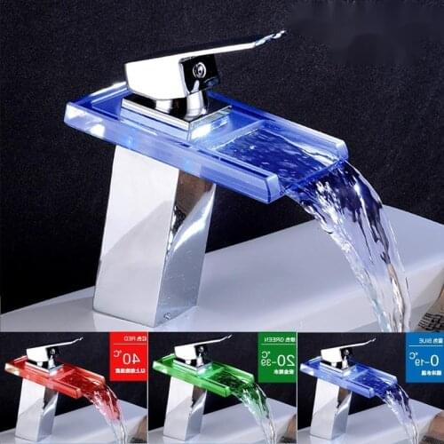Bathroom Waterfall Led Basin Faucet Glass Waterfall Brass Made Basin Faucet Bathroom Mixer Tap Deck Mounted Basin Sink Mixer Tap