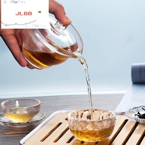 Japanese Style Glass Gaiwan Tea Cup and Lid Gold Painted Gongfu Tea Chinese Tea Bowl 150ml