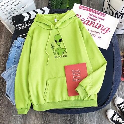 Kawaii Harajuku Funny Green Alien Oversized Hoodies Streetwear Autumn Men Kawaii Loose Long Sleeves Plus Size Hoody