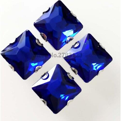 Scratch-resistant SWZD011 royalblue square Silver bottom Superior quality Glass Crystal sew on rhinestones with claw