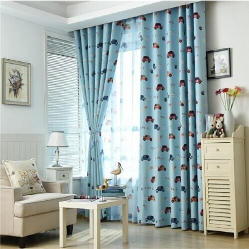 Children Cartoon Car Black Silk Shading Curtains for Living Dining Room Bedroom