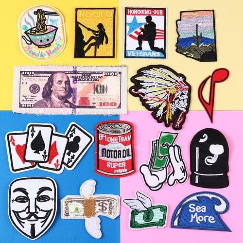 Greenback Patches Bullet poker Wholesale Pokers Applique Iron On Clothes Rock climbing Badges Clothing accessories