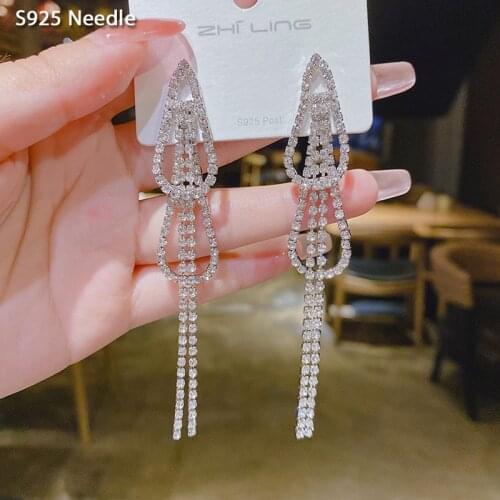 925 Sterling Silver Needle Long Dangle Drop Earrings for Women Jewelry Elegant Female Tassel Earrings