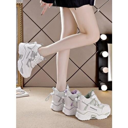 Women Sneakers Internal Increase Hidden Heels Breathable Walking Shoes 2021 New