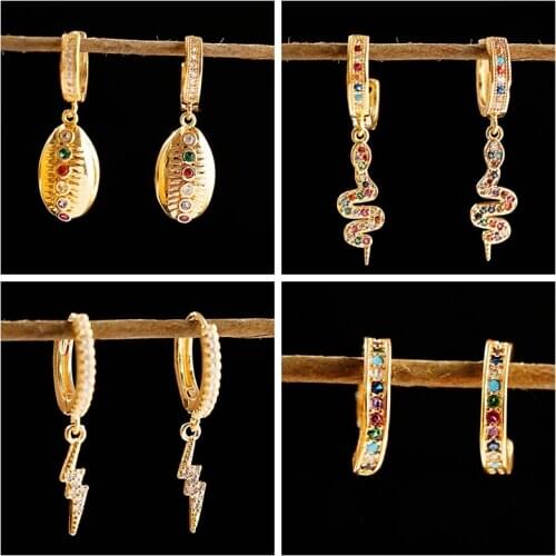 Snake Earring Lightning Pendant Ear Rings For Girl Fashion Jewelry Dangle Earrings Gold Plated CZ Women Accessories Oorbellen