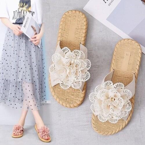 Flat bottom flower womens slippers 2021 summer handmade non-slip beach flip flops casual slippers women