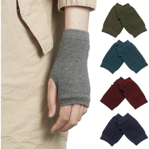 Winter Women Half Finger Gloves Stretchy Hand Wrist Arm Wamer Crochet Knitting Faux Wool Mittens Fingerless Solid Color Gloves
