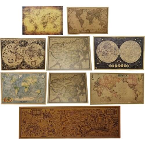 1 Pcs English poster Vintage decoration Student school stylistic teaching geography atlas Science fiction movie treasure map