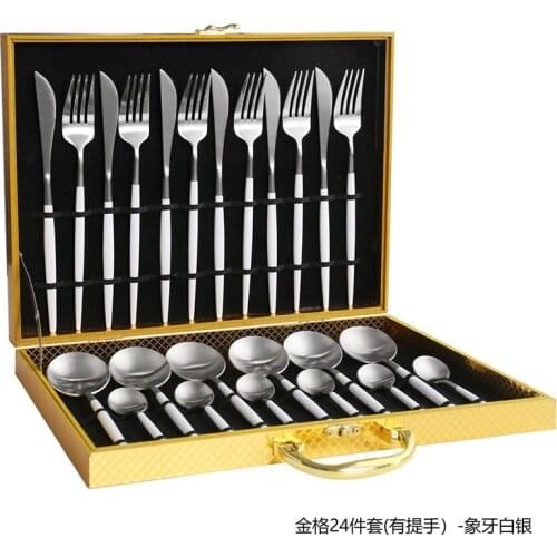 304 Stainless Steel Tableware Portuguese Steak Knife Fork Spoon Coffee Spoon Creative Gift 24-Piece Set