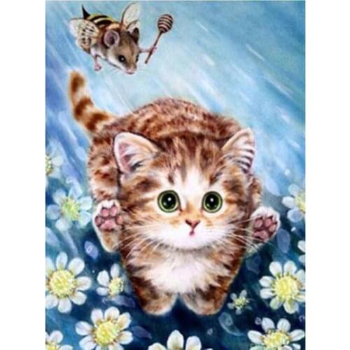 5D DIY Diamond Painting Cute Animals Cat Cross Stitch Full Drill Square Embroidery Mosaic Art Picture of Rhinestones Deco XN1474