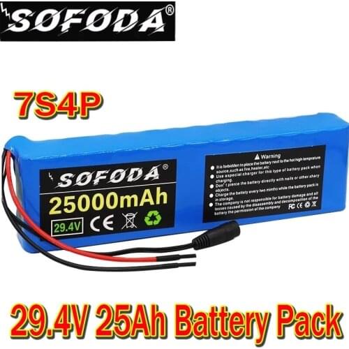 7S4P 29.4v 25Ah electric bicycle motor ebike scooter 24v li ion battery pack 18650 lithium rechargeable batteries 25A