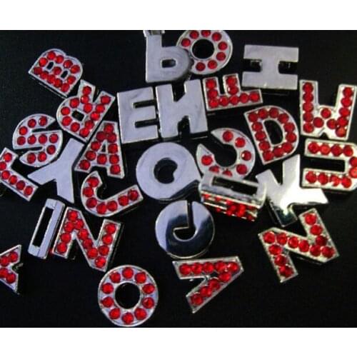 8mm A-Z red rhinestones slide letters 130pcs/lot fit for 8mm diy necklace wristband keychains