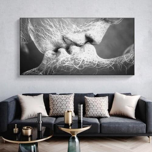 Abstract Love Kiss Canvas Painting Black White Wall Art Posters and Prints on The Wall Pictures for Living Room Home Decor