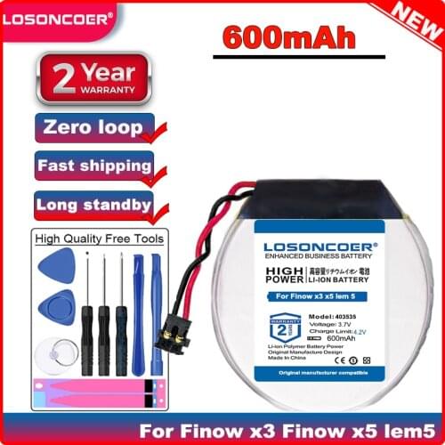 403535 600mAh Rechargeable li Polymer Round Battery for Smart watch Finow x3 Finow x5 replace lem5 lem 5 GRP443535 Batteries