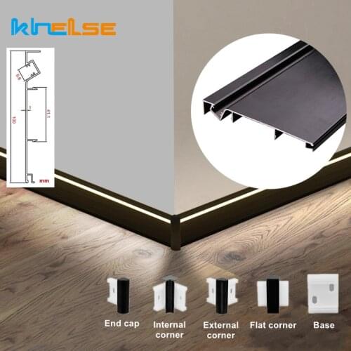 1m Per Piece 100mm Aluminium Profile Hard Bar Light LED Suface Mounted Metal Baseboard Lamp Wall Skirting Linear Lamp Channel
