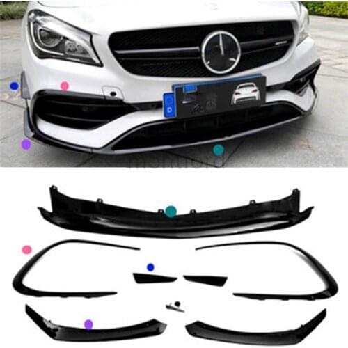 Gloss Black Front Bumper Lip Spoiler Splitters Canards Vents 8Pcs For Mercedes Benz CLA Class CLA45 AMG Sports Version 2016-2018