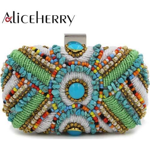 Bohemia Malachite Green Women Evening Clutch Purses and Handbags Lady Designer High Quality National Diamond Wedding Clutch Bag