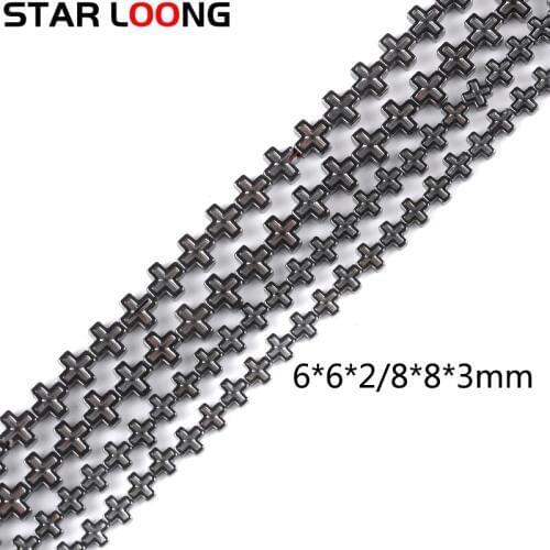 AAA 1strand/lot 6/8mm Jesus Cross shape beads Black Hematite beads New Natural Stone for Jewelry bracelet Making DIY Accessories