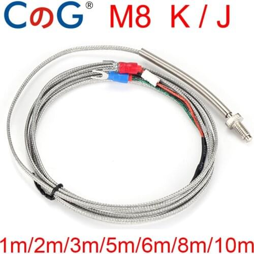 CG WRNT-02 M8 Screw K Type E J 1Meter 2M 3M 5M Wire Cable Connector Thermocouple Temperature Sensor for Temperature Controller
