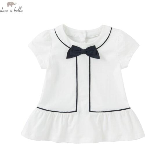 DB16844 dave bella summer baby girls cute bow draped T-shirt children tops girl kids fashion tees