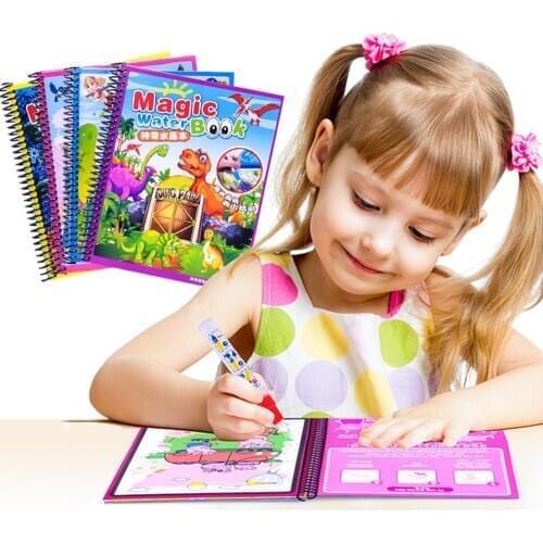 Kids Cartoon Drawing Book Montessori Coloring Doodle Painting Drawing Board Notebook Magic Pen Educational Toys For Children