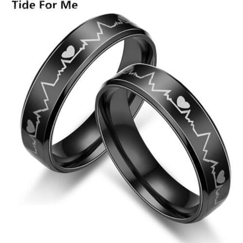 6mm finger black color rings for women men stainless steel wedding bands ring top quality bijoux fashion Jewelry accessories