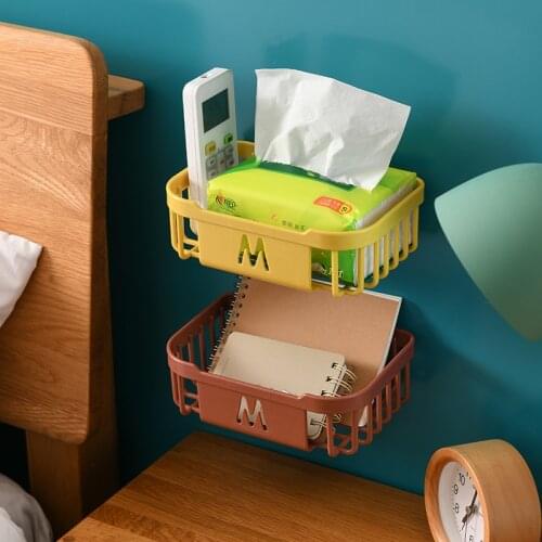 Creative Kitchen Tissue Holder Box Bathroom Napkin Toilet Paper Box Rack Wall-Mounted Shelves Shelf With Hook Tissue Organizer