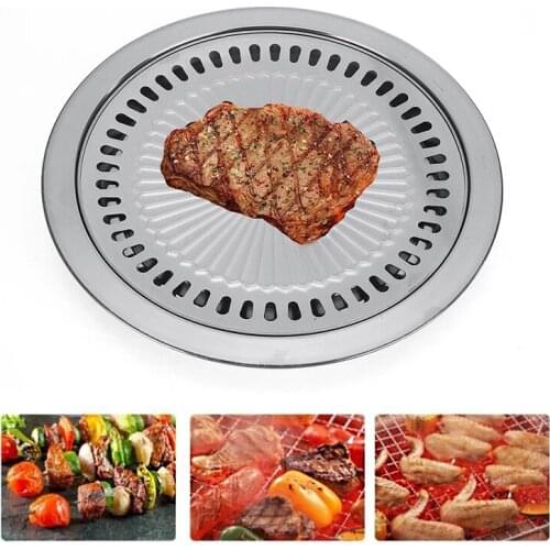 Round Barbecue Plate With Oil Groove Non-stick Barbecue Trays Household Outdoor Picnic Smokeless Barbecue Grill Pan BBQ Tools