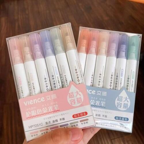 6pcs/set HighlightersPen Pastel Markers Fluorescent Pen High Capacity Watercolor Drawing Painting Art Stationary School Supplies