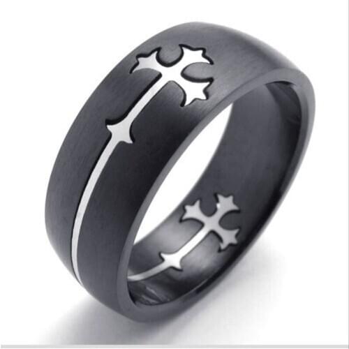 Fashion punk rock Stainless steel hollow out cross men ring 73767 73768