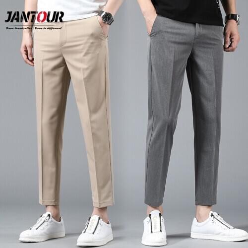 Jantour Brand Business Suit Pants Men Casual Formal Slim Fit Spring summer Male Classic Office Ankle Length Straight Trousers