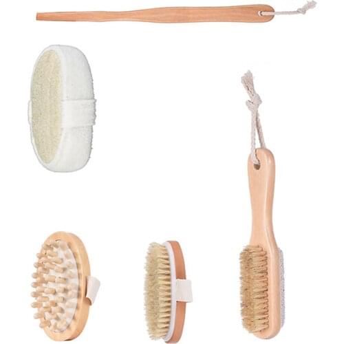 Bath Brush Set, Shower Scrubber Soft Bristles,Body Brush for Wet or Dry Brushing, Long Wooden Handle Easily Wash Body Skin