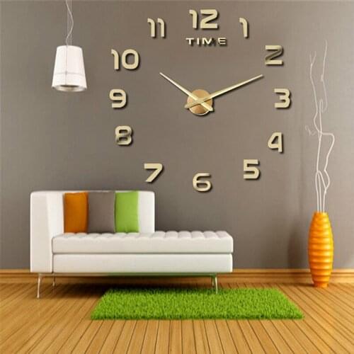 New Metal Quartz Wall Clocks Fashion Watches 3D Real Big Wall Clock Acrylic Mirror Sticker Diy Living Room Decor Golden