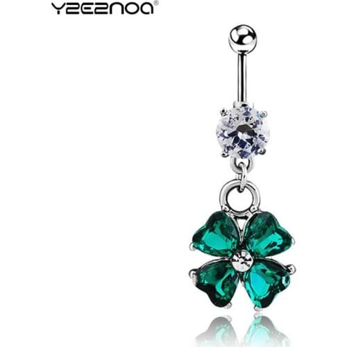 Sexy Belly Button Rings Women Body Piercing Nombril Pircing Navel Ring Crystal Retro Clover Navel Piercing Ombligo Plumas