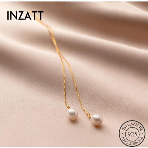 INZATT Real 925 Sterling Silver Pearl Long Chain Tassel Drop Earrings For Fashion Women Party 18K Gold Fine Jewelry Accessories