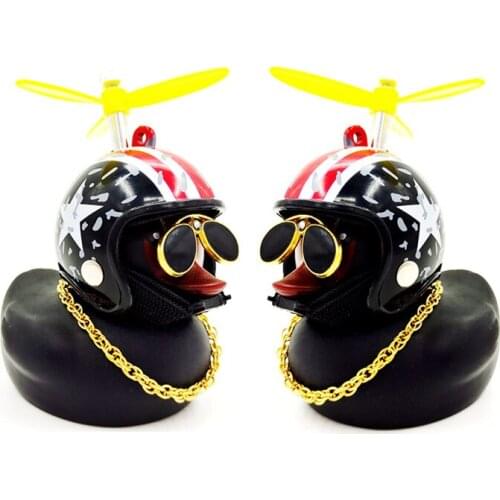 Helmet Black Duck Car Ornament Broken Wind Small Black Duck Dashboard Rearview Mirror Standing Camouflage Helmet Car Decoration