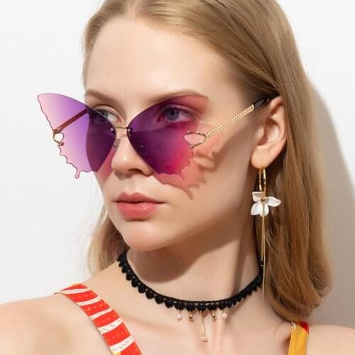 2020 Fashion Metal Shades Sunglasses Butterfly Rimless Sunglasses Women Ocean Lens Sun Glasses Oversize UV400 Glasses Oculos