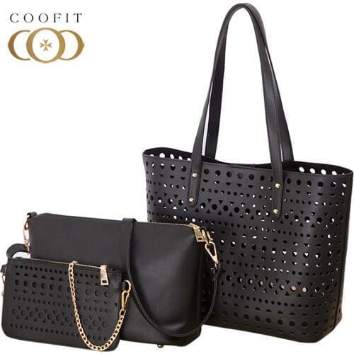 Coofit Womens Fashion Hollow PU Leather Handbags 3 Piece Tote Bag Single Shoulder Bag Special Envelope Messenger Bag For Ladies