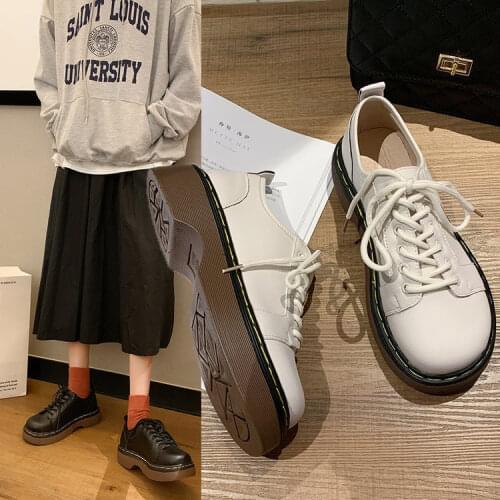 New spring Women Shoes Solid white Leather Oxford Shoes Woman Lace Up High Heels Thick Bottom Platform Loafers Casual Shoes