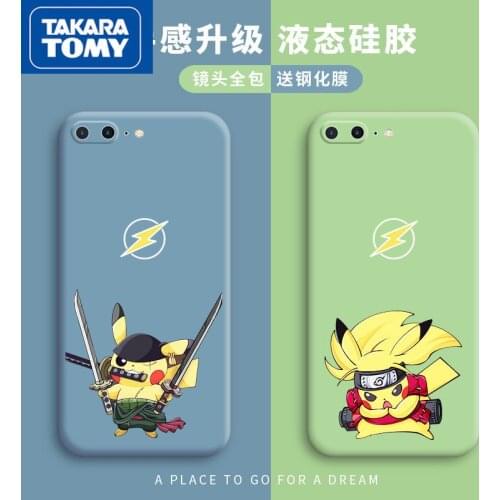 TAKARA TOMY Pokemon Pikachu Shatter-resistant Phone Case for iPhone 6S/7/8P/X/XR/XS/XSMAX/11/12Pro/12min Phone Couple Case Cover