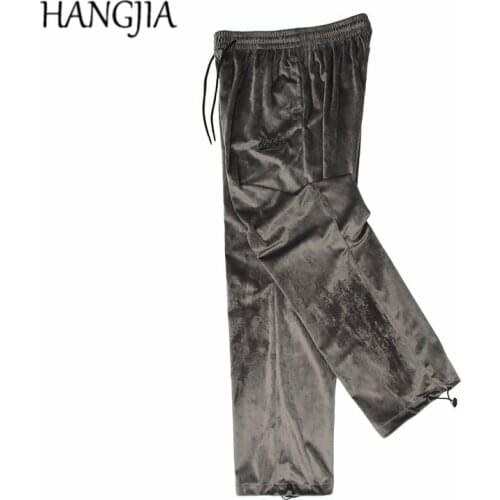 Urban Streetwear Golden Velvet Joggers Women Fashionable Embroidery Velour Wide Leg Sweatpants Men Elastic Drawstring