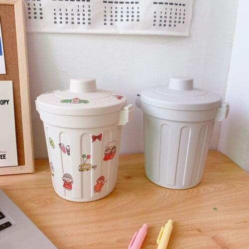 Cosmetic Storage Box Desktop Storage Bucket Desktop Small Trash Can Beige Non-toxic And Tasteless Trash Can With Lid