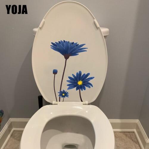 YOJA 16.4*22.8CM Blue Purple Small Fresh Flower Daisy Toilet Wall Sticker Home WC Decor T1-1066