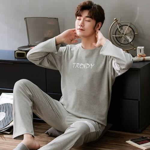 Plus Size L-4XL Full Cotton Pyjamas Men Pijamas Para Hombre Long-sleeve Casual Sleepwear Men Homewear White Pajamas Set For Male