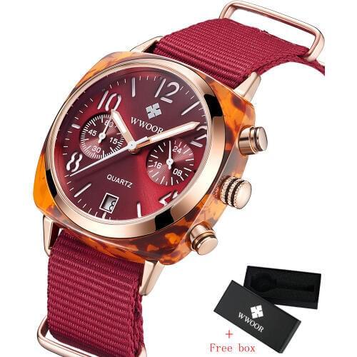 WWOOR Women Watch Nylon Belt Lady Watch Imitate Shell Case Wristwatch Women Sport Clock Relogio Feminino Zegarek Free gift box