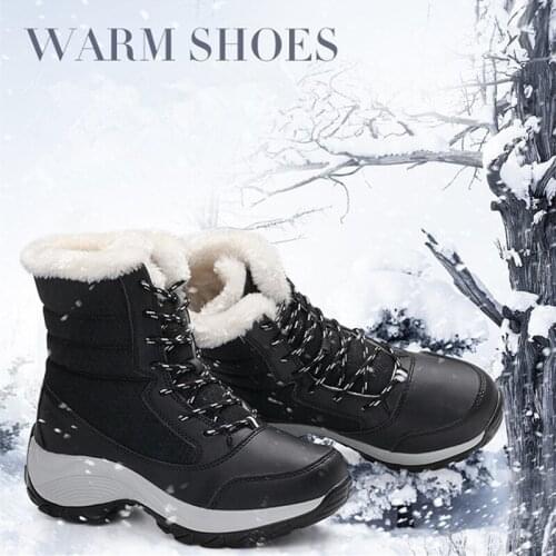 Womans Comfortable Waterproof Winter Snow Boots Plush Warm Hiking Sneakers Anti-slip Female High Top Outdoor Cotton Shoes
