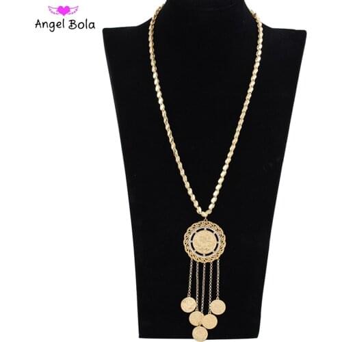 Austrian Crystal Dream Catcher Lady Glamour Tassel Pendant Allah Necklace Muslim Fashion Luxury Jewelry Oman Coin Wedding Gift