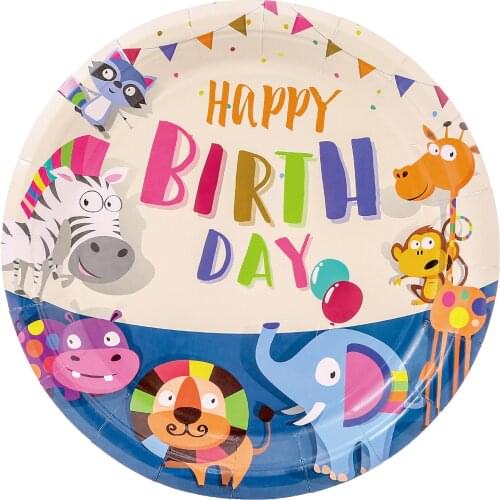 Animal Theme Birthday Party Disposable Tableware Decoration Paper Plates Cups Happy Birthday Party Decoration For Kids