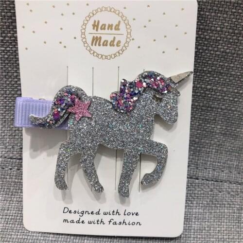 1pcs Unicorn Hair Clip Non-woven Metal Barrette Rainbow BB Hairpin Shining Sequins Headwear Accessories Chaim For Baby Girl Gift