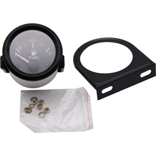 2" 52mm Fuel Level Gauge Car Meter White LED Light Black Holder Automotive Gauges 12V Racing Gauge Holder Cup Pod Silver